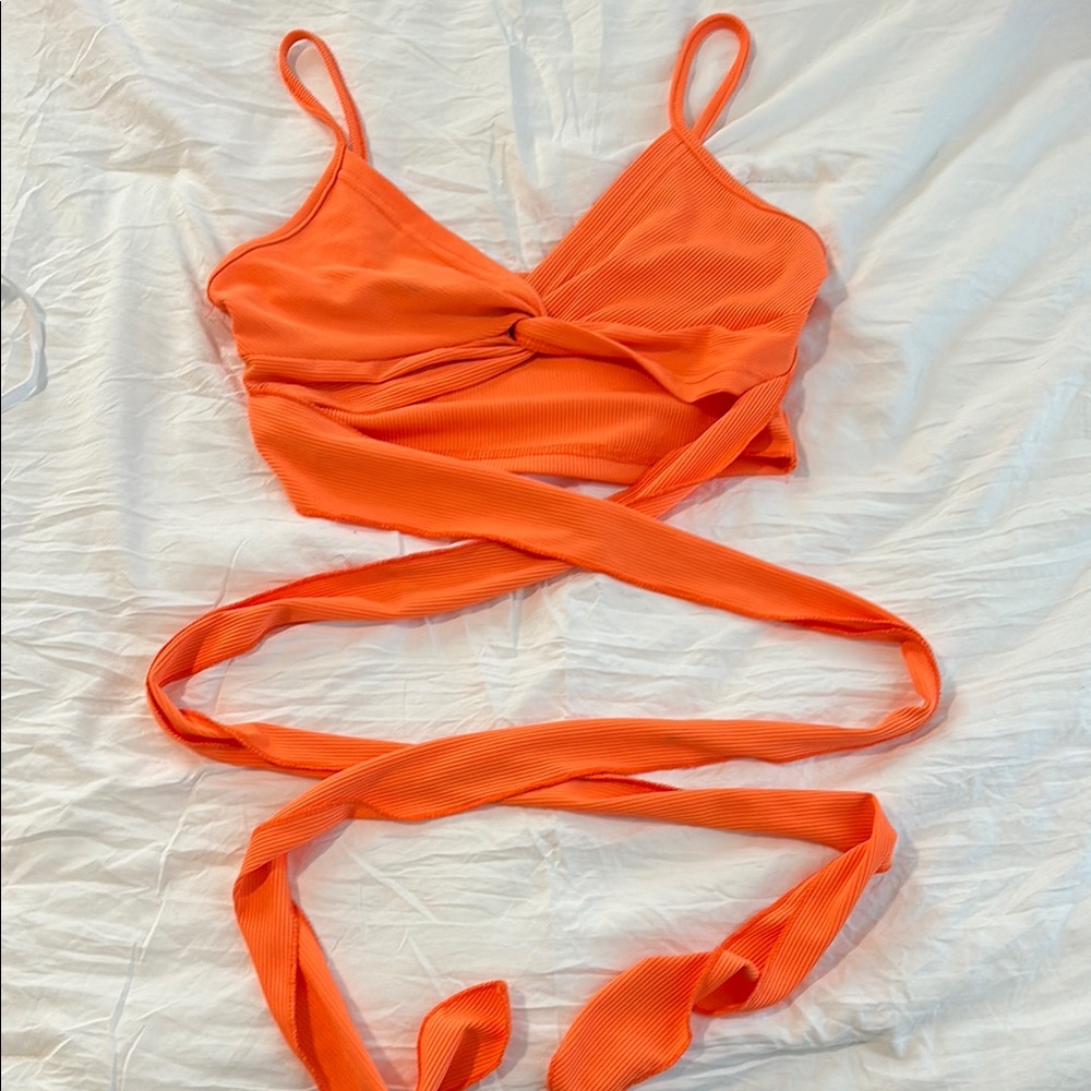 SHEIN Orange Wrap Crop Top